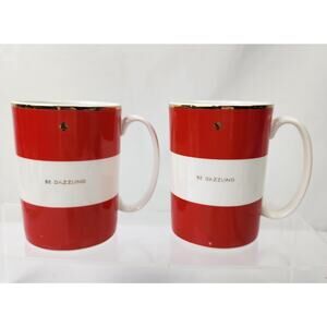 2 Lenox Kate Spade New York Be Dazzling Ceramic Mugs Red & White Gold Rim Spade